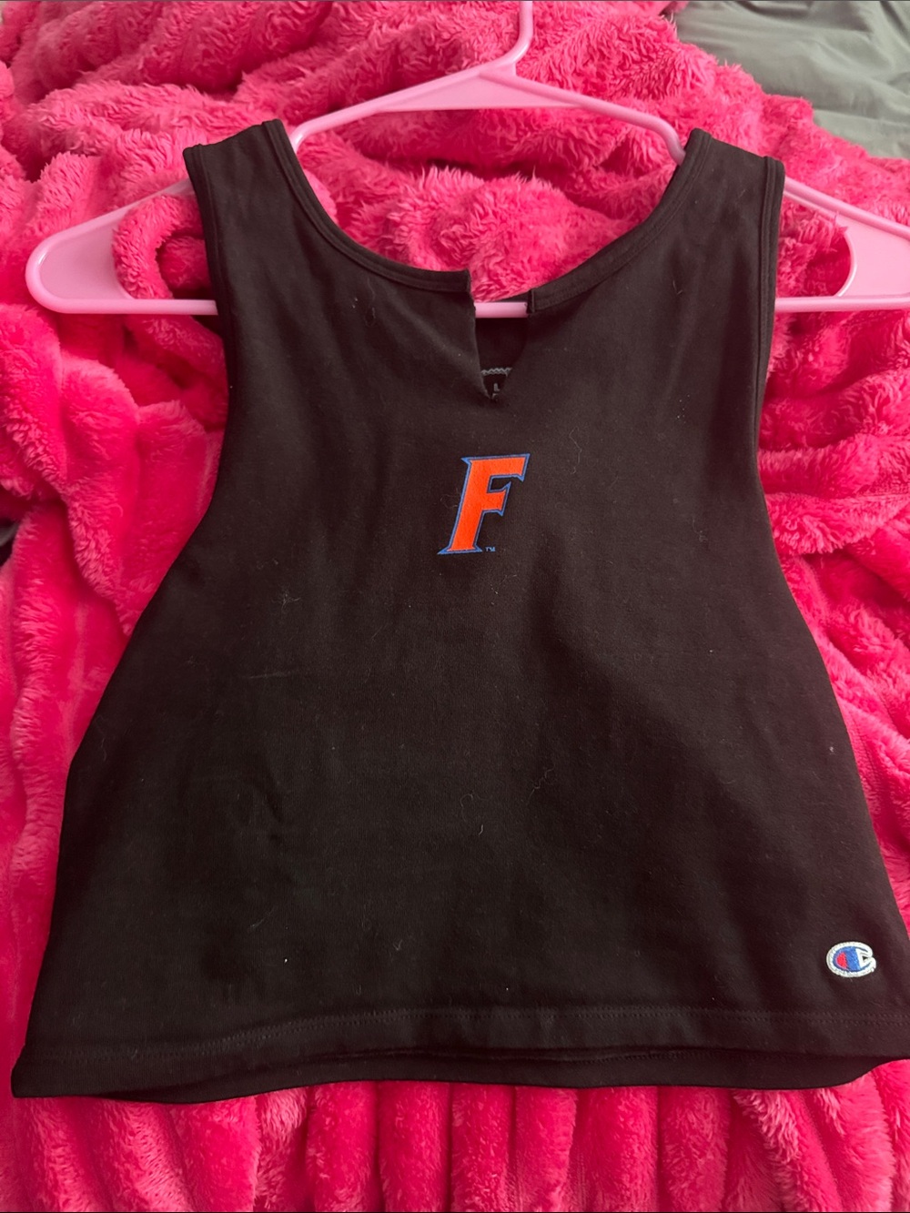 Champion Black Tank Top with Red & Blue 'F' Embroidery